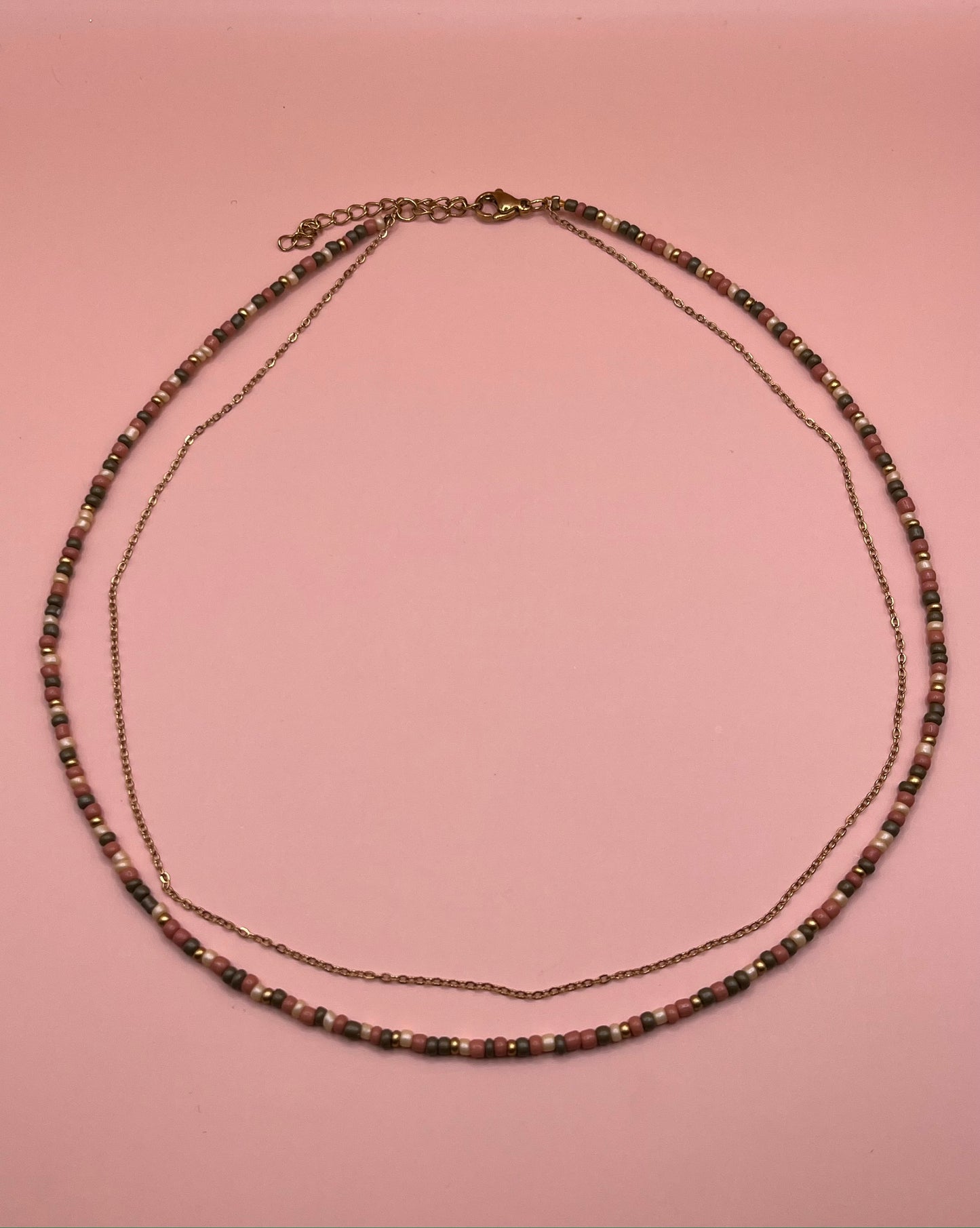 collier double rang perles kaki