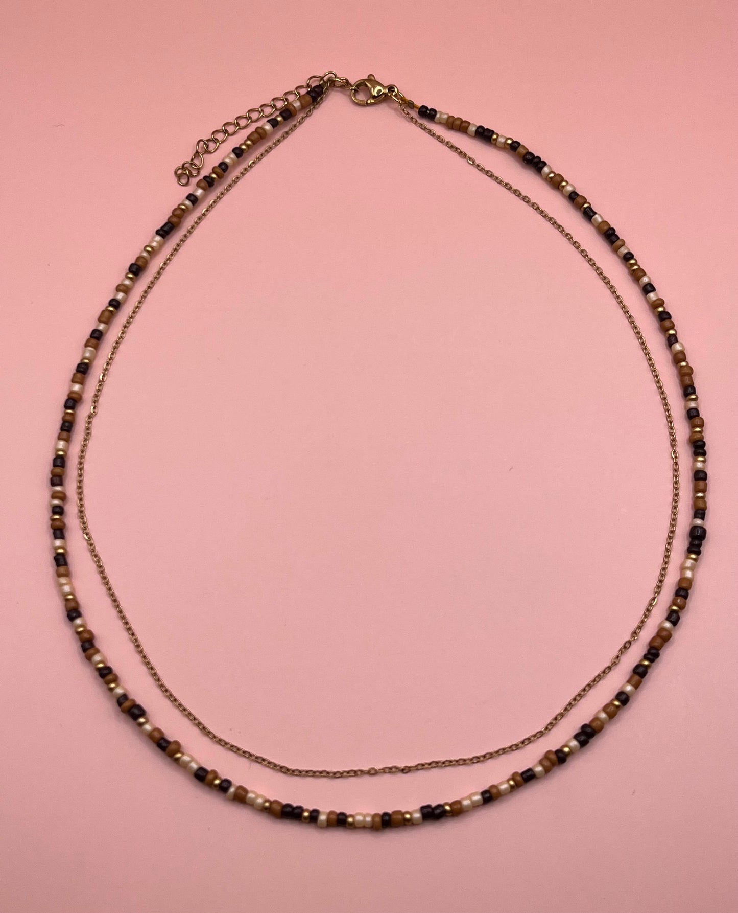 collier double rang perles marron